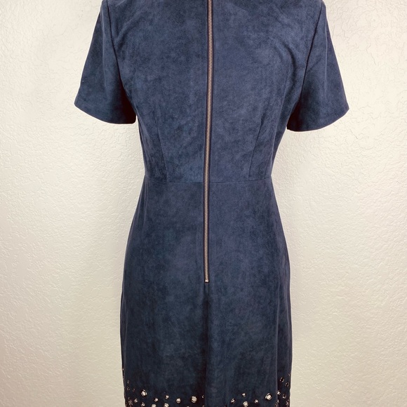 NWT Sugar + Lips Navy Faux Suede Dress Pewter Grommet Hem Fit & Flair Size Small - Picture 14 of 16